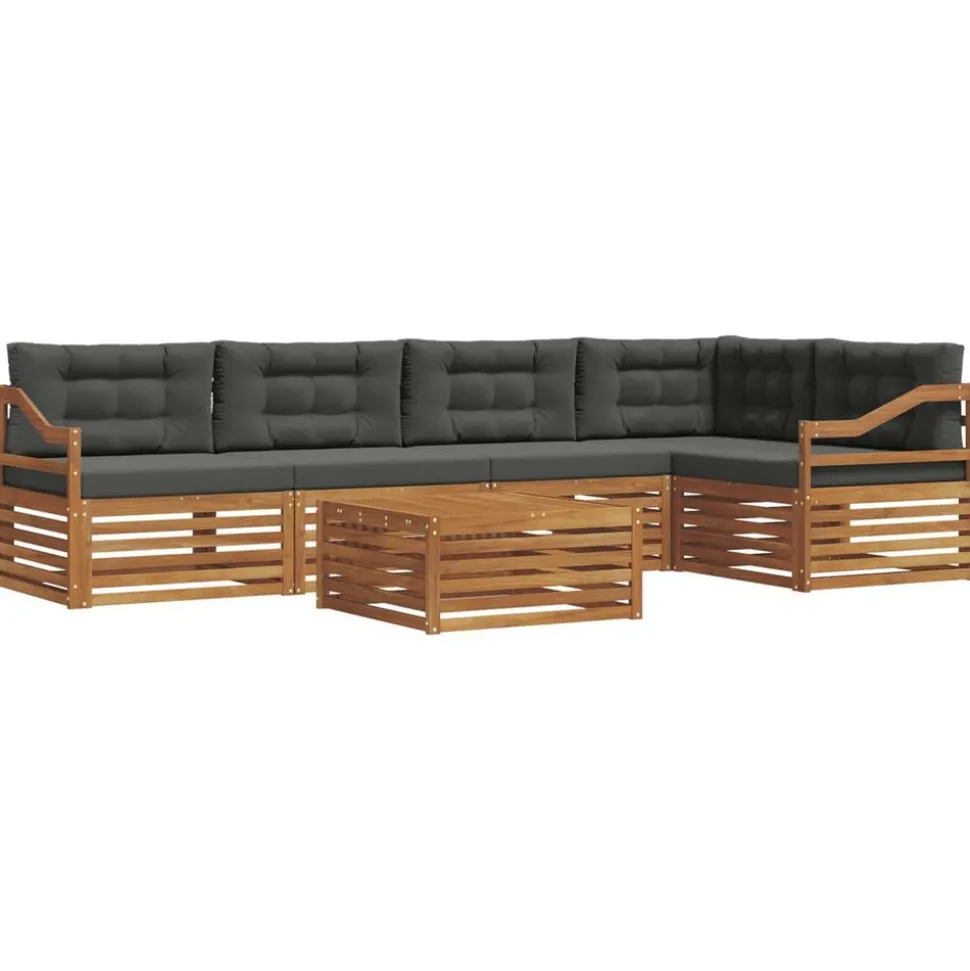 vidaXL Buiten bankenset met kussen 6 pcs Natuurlijk en Antraciet