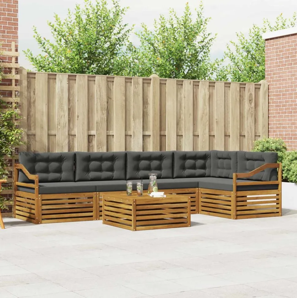 vidaXL Buiten bankenset met kussen 6 pcs Natuurlijk en Antraciet