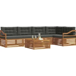 vidaXL Buiten bankenset met kussen 6 pcs Natuurlijk en Antraciet