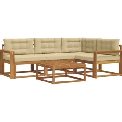 vidaXL Buiten bankenset met kussen 5 pcs Natuurlijk en Beige