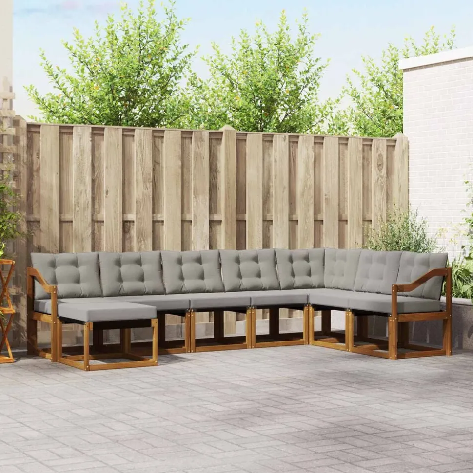 vidaXL Buiten bankenset met kussen 8 pcs Natuurlijk en Lichtgrijs