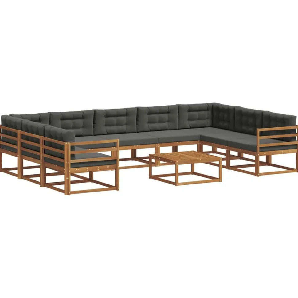 vidaXL Buiten bankenset met kussen 10 pcs Natuurlijk en Antraciet