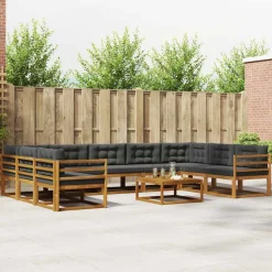 vidaXL Buiten bankenset met kussen 10 pcs Natuurlijk en Antraciet