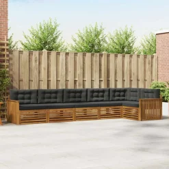 vidaXL Buiten bankenset met kussen 6 pcs Natuurlijk en Antraciet