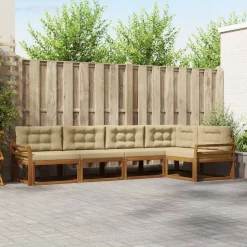 vidaXL Buiten bankenset met kussen 5 pcs Natuurlijk en Beige