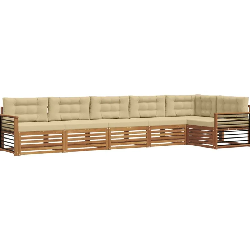 vidaXL Buiten bankenset met kussen 6 pcs Natuurlijk en Beige