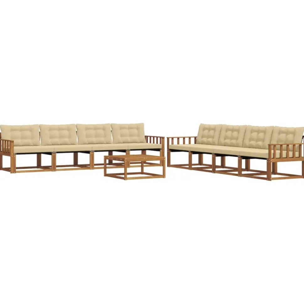 vidaXL Buiten bankenset met kussen 9 pcs Natuurlijk en Beige