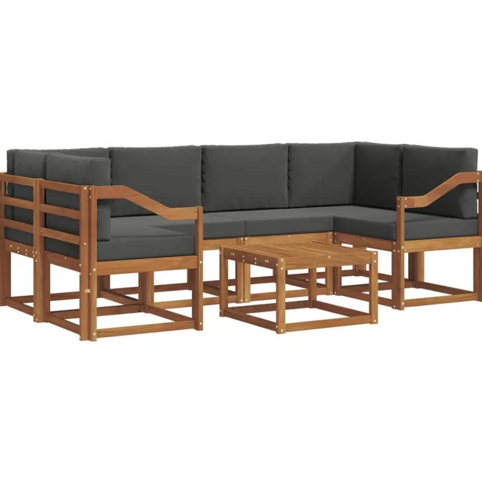 vidaXL Buiten bankenset met kussen 7 pcs Natuurlijk en Antraciet