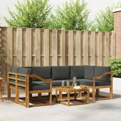 vidaXL Buiten bankenset met kussen 7 pcs Natuurlijk en Antraciet