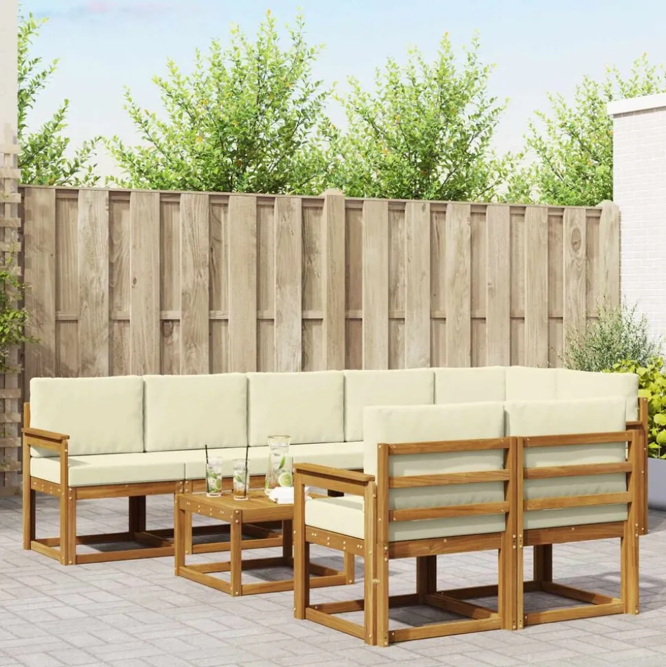 vidaXL Buiten bankenset met kussen 9 pcs Natuurlijk en Crème