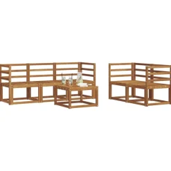 vidaXL Buiten bankenset met kussen 6 pcs Natuurlijk en Crème