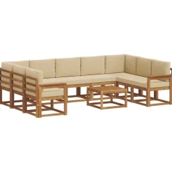 vidaXL Buiten bankenset met kussen 10 pcs Natuurlijk en Beige