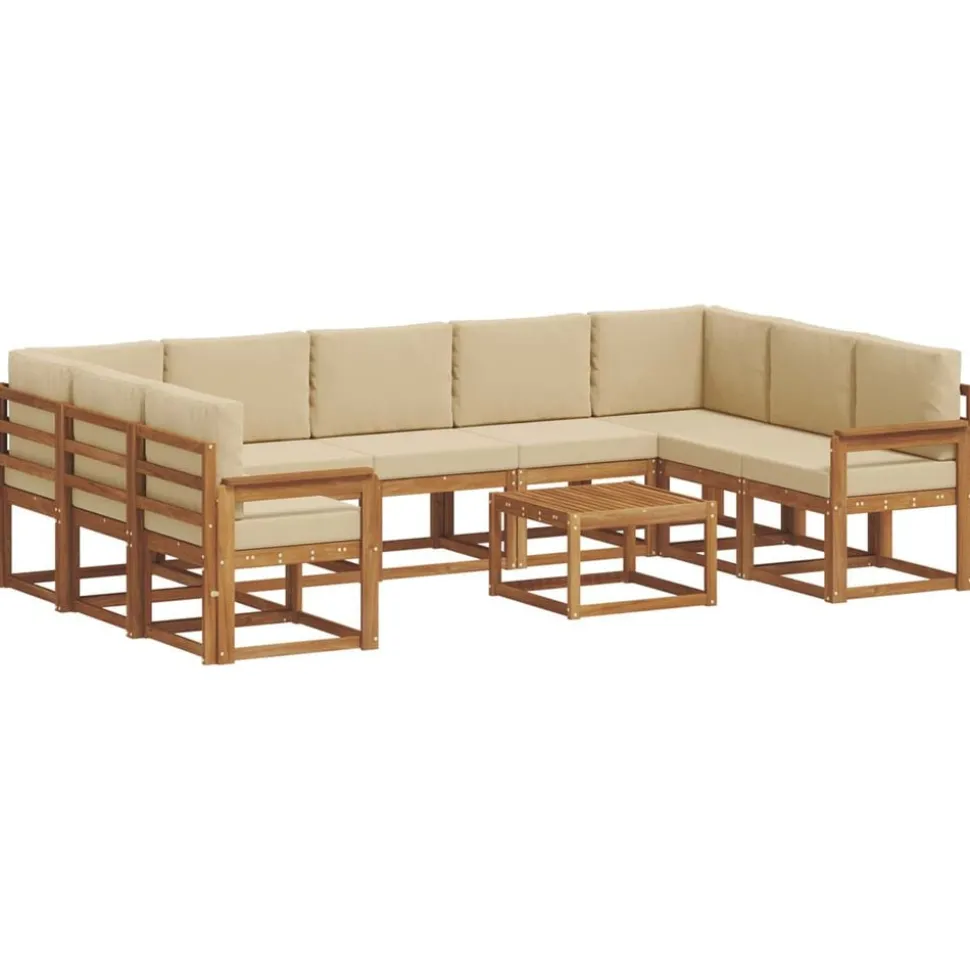 vidaXL Buiten bankenset met kussen 10 pcs Natuurlijk en Beige