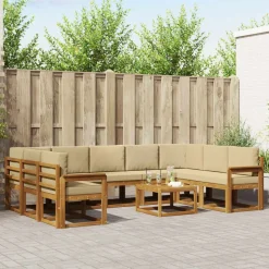 vidaXL Buiten bankenset met kussen 10 pcs Natuurlijk en Beige
