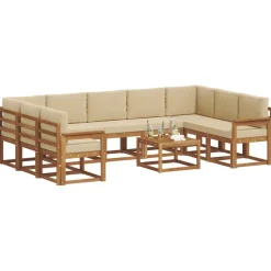 vidaXL Buiten bankenset met kussen 10 pcs Natuurlijk en Beige