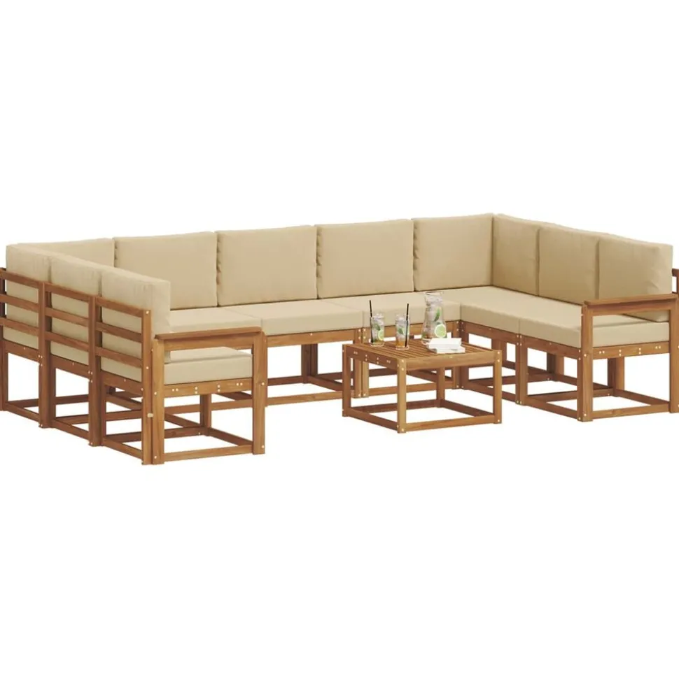 vidaXL Buiten bankenset met kussen 10 pcs Natuurlijk en Beige