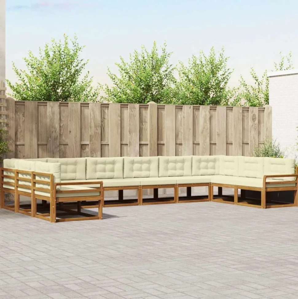 vidaXL Buiten bankenset met kussen 10 pcs Natuurlijk en Crème