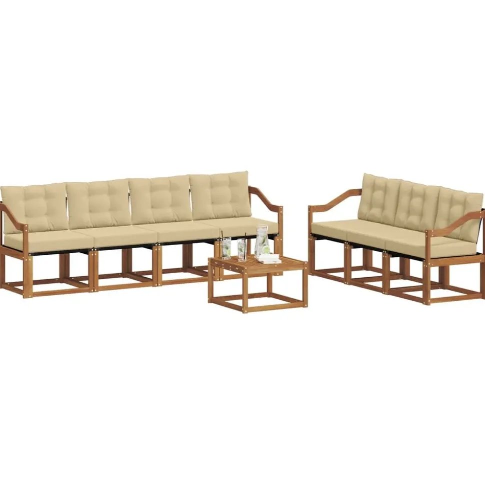 vidaXL Buiten bankenset met kussen 8 pcs Natuurlijk en Beige
