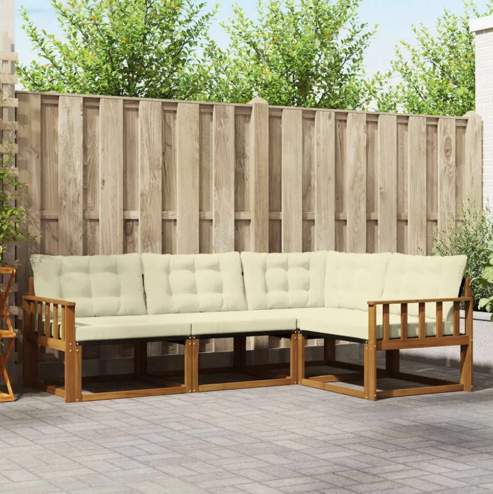 vidaXL Buiten bankenset met kussen 4 pcs Natuurlijk en Crème