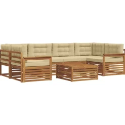 vidaXL Buiten bankenset met kussen 8 pcs Natuurlijk en Beige