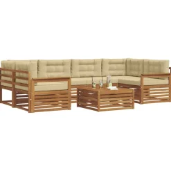 vidaXL Buiten bankenset met kussen 8 pcs Natuurlijk en Beige
