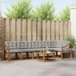 vidaXL Buiten bankenset met kussen 7 pcs Natuurlijk en Lichtgrijs