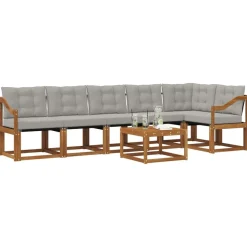 vidaXL Buiten bankenset met kussen 7 pcs Natuurlijk en Lichtgrijs