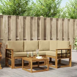 vidaXL Buiten bankenset met kussen 5 pcs Natuurlijk en Beige