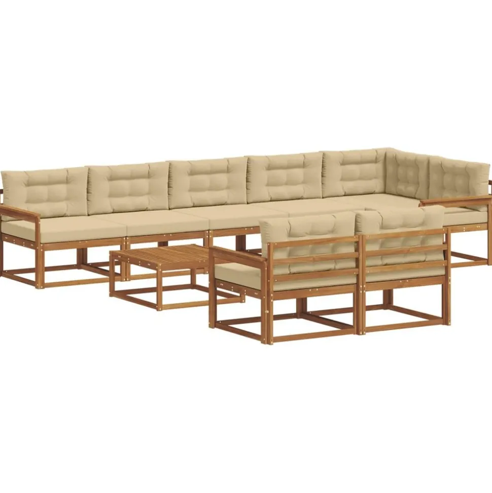vidaXL Buiten bankenset met kussen 9 pcs Natuurlijk en Beige
