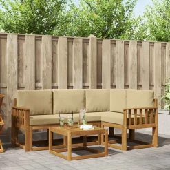vidaXL Buiten bankenset met kussen 5 pcs Natuurlijk en Beige