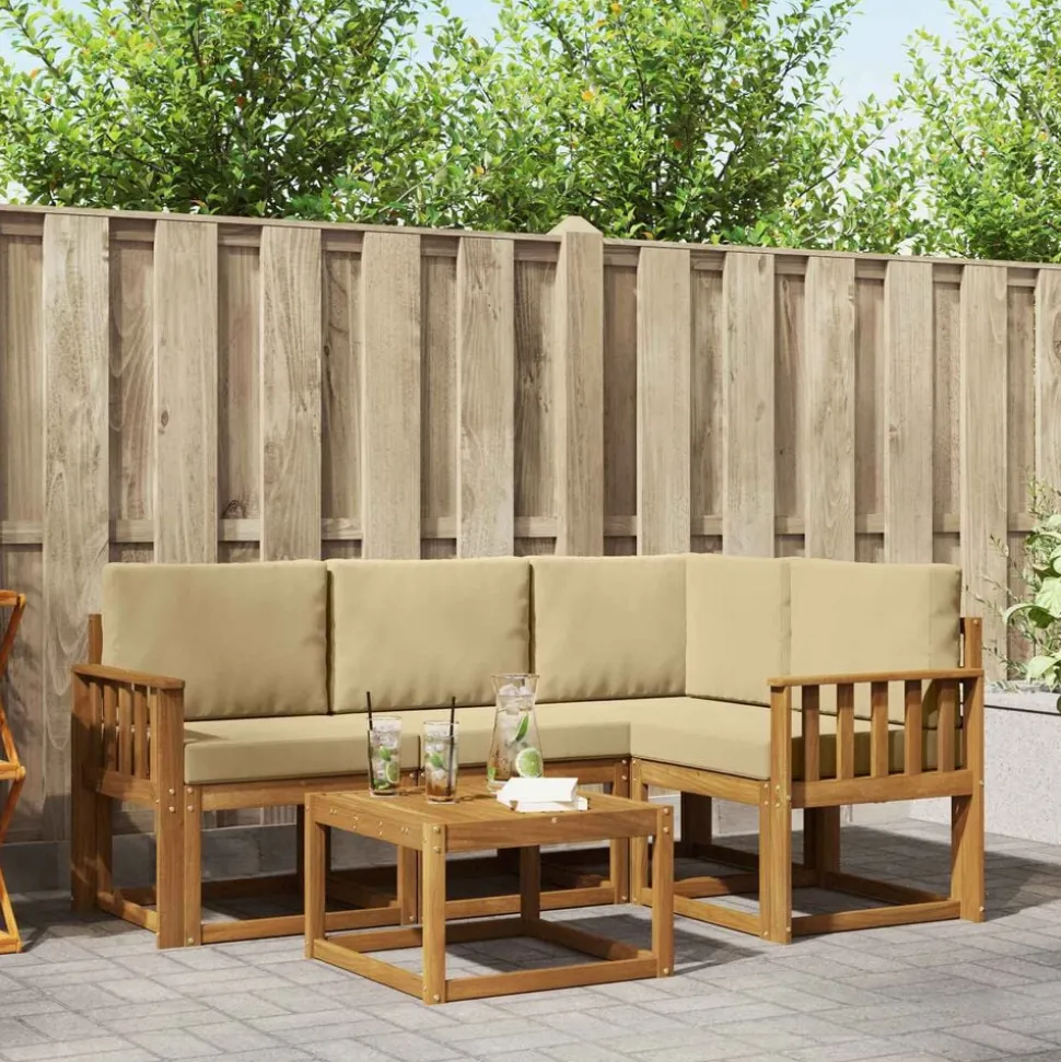 vidaXL Buiten bankenset met kussen 5 pcs Natuurlijk en Beige