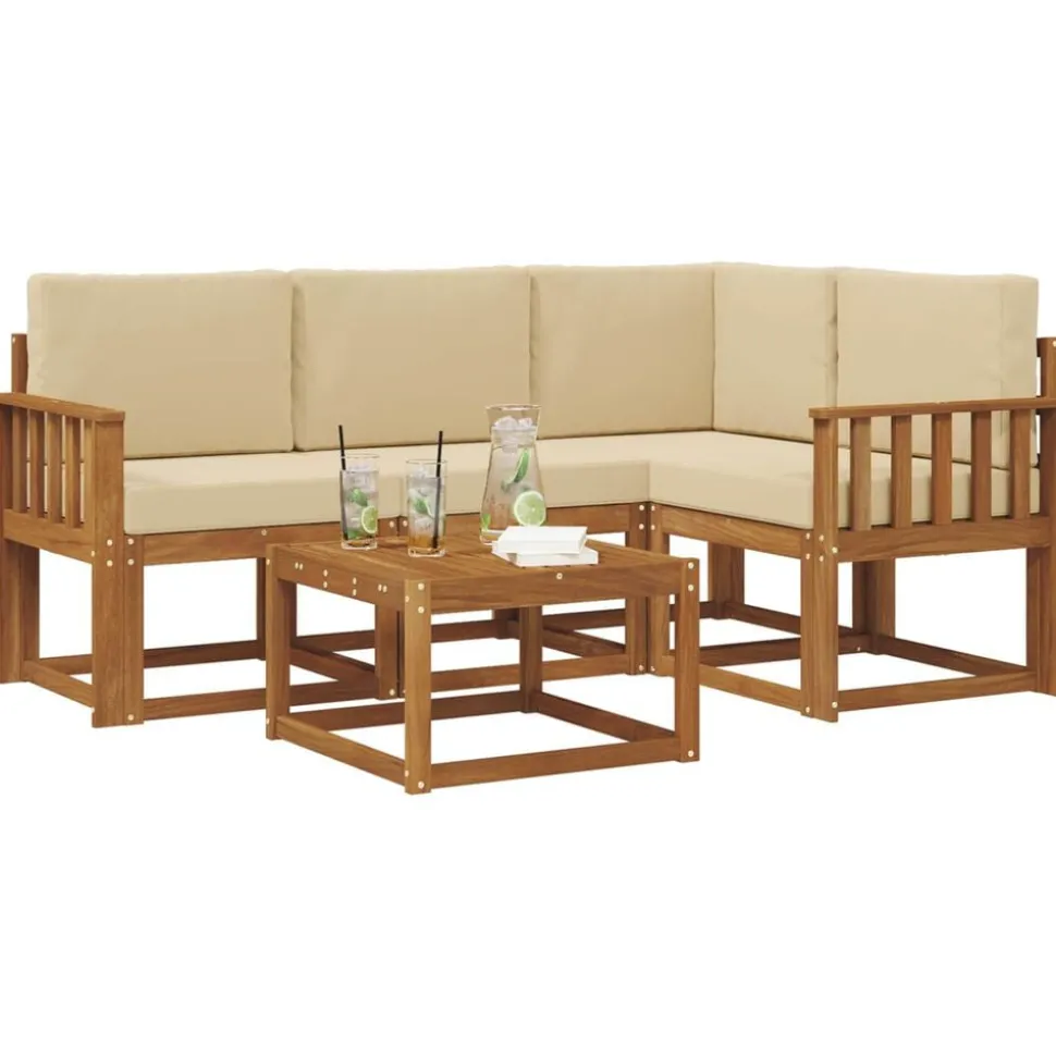 vidaXL Buiten bankenset met kussen 5 pcs Natuurlijk en Beige