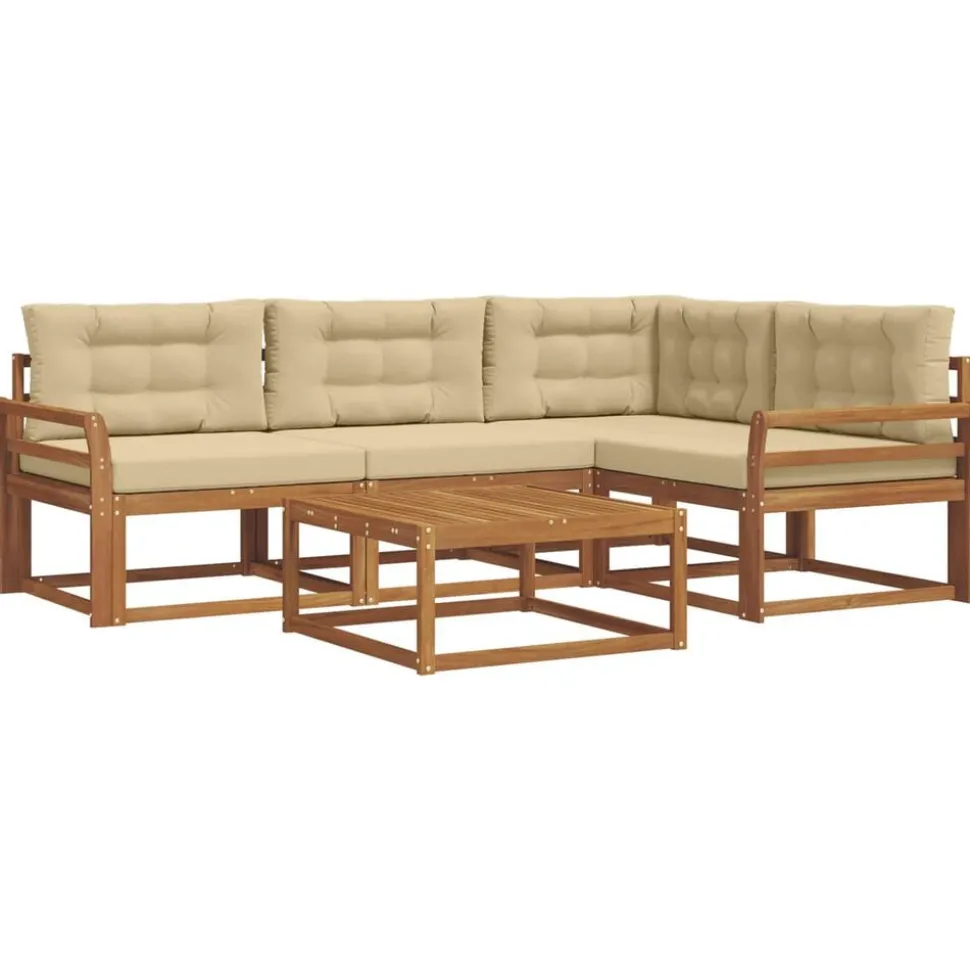 vidaXL Buiten bankenset met kussen 5 pcs Natuurlijk en Beige