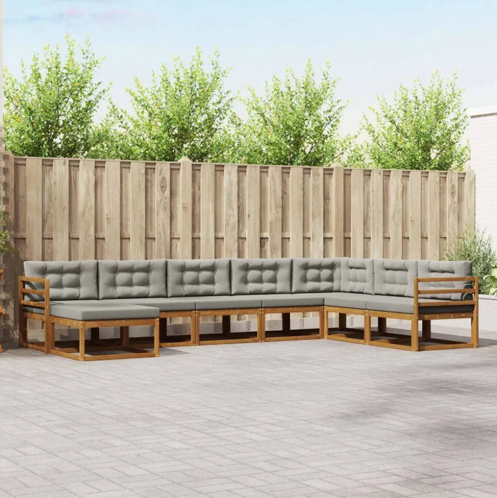 vidaXL Buiten bankenset met kussen 8 pcs Natuurlijk en Lichtgrijs