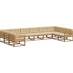 vidaXL Buiten bankenset met kussen 10 pcs Natuurlijk en Beige