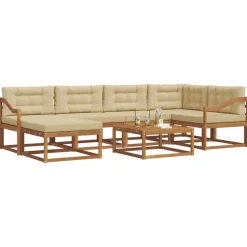 vidaXL Buiten bankenset met kussen 7 pcs Natuurlijk en Beige
