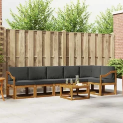 vidaXL Buiten bankenset met kussen 7 pcs Natuurlijk en Antraciet