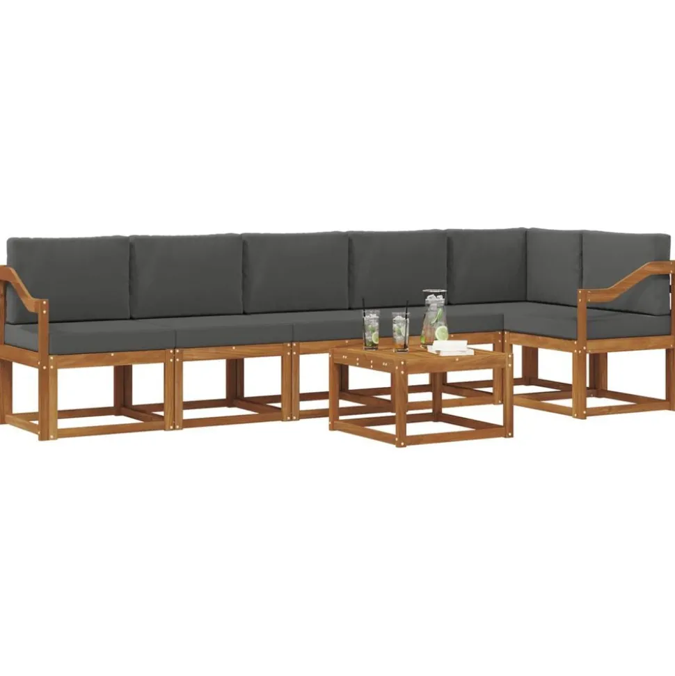 vidaXL Buiten bankenset met kussen 7 pcs Natuurlijk en Antraciet