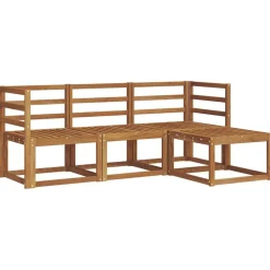vidaXL Buiten bankenset met kussen 4 pcs Natuurlijk en Lichtgrijs