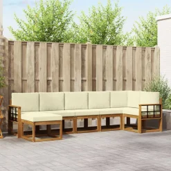 vidaXL Buiten bankenset met kussen 7 pcs Natuurlijk en Crème