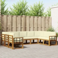 vidaXL Buiten bankenset met kussen 9 pcs Natuurlijk en Crème