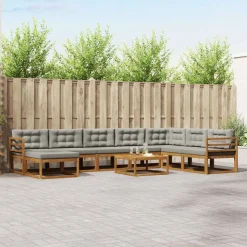vidaXL Buiten bankenset met kussen 9 pcs Natuurlijk en Lichtgrijs