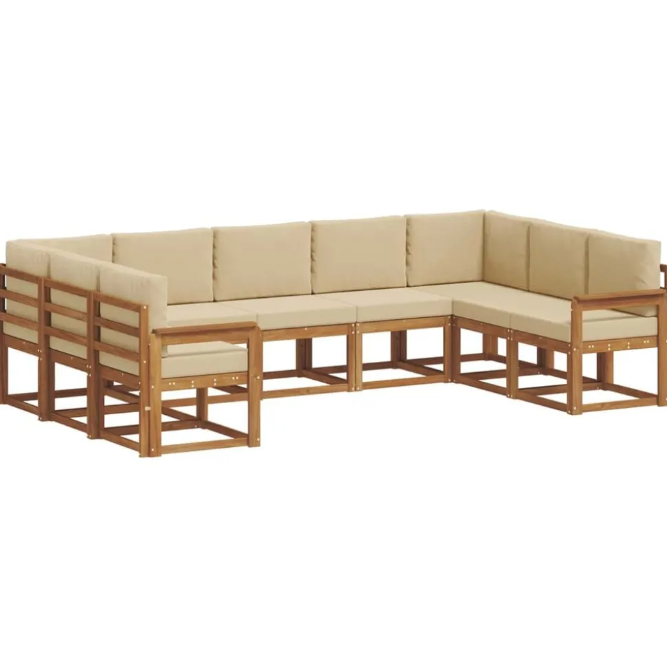 vidaXL Buiten bankenset met kussen 9 pcs Natuurlijk en Beige