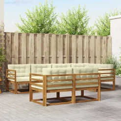 vidaXL Buiten bankenset met kussen 7 pcs Natuurlijk en Crème