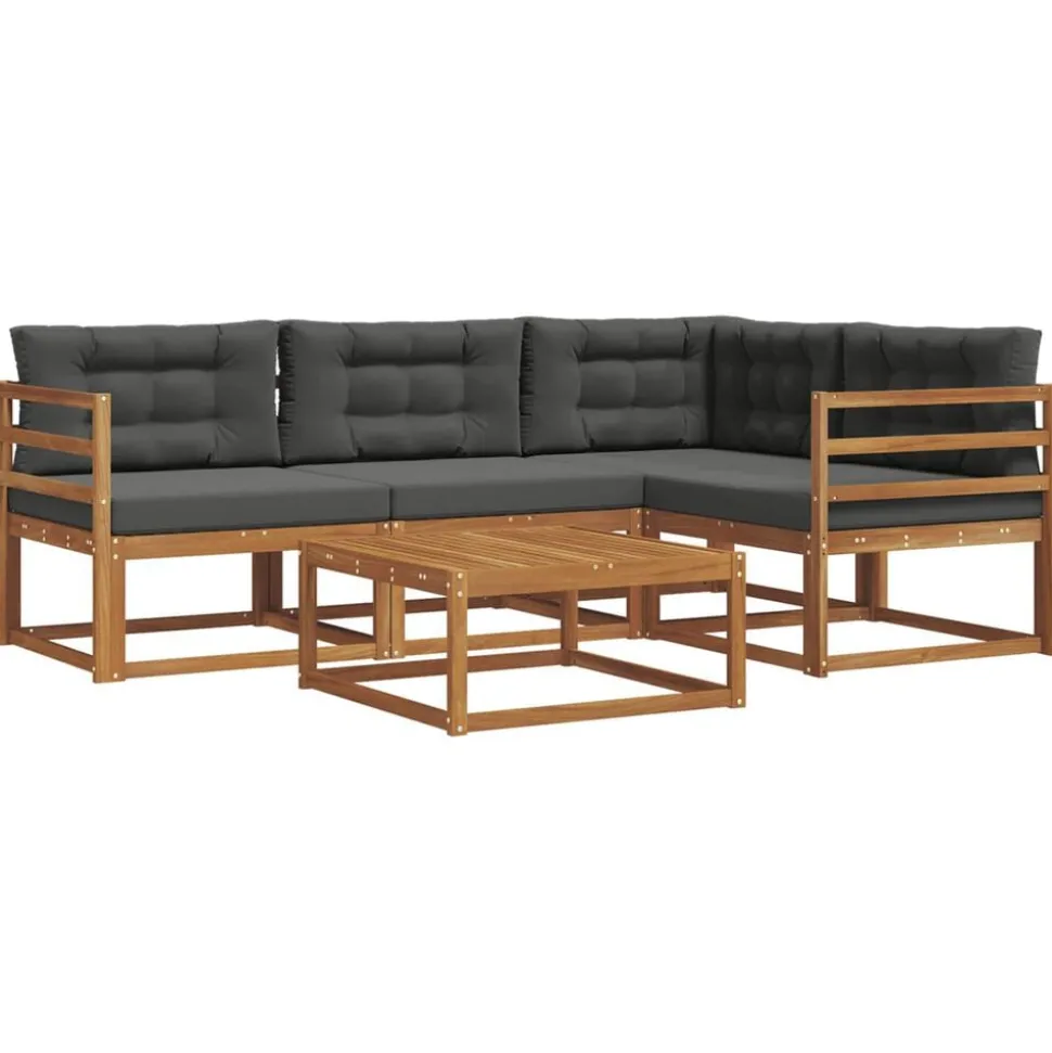 vidaXL Buiten bankenset met kussen 5 pcs Natuurlijk en Antraciet