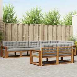 vidaXL Buiten bankenset met kussen 8 pcs Natuurlijk en Lichtgrijs