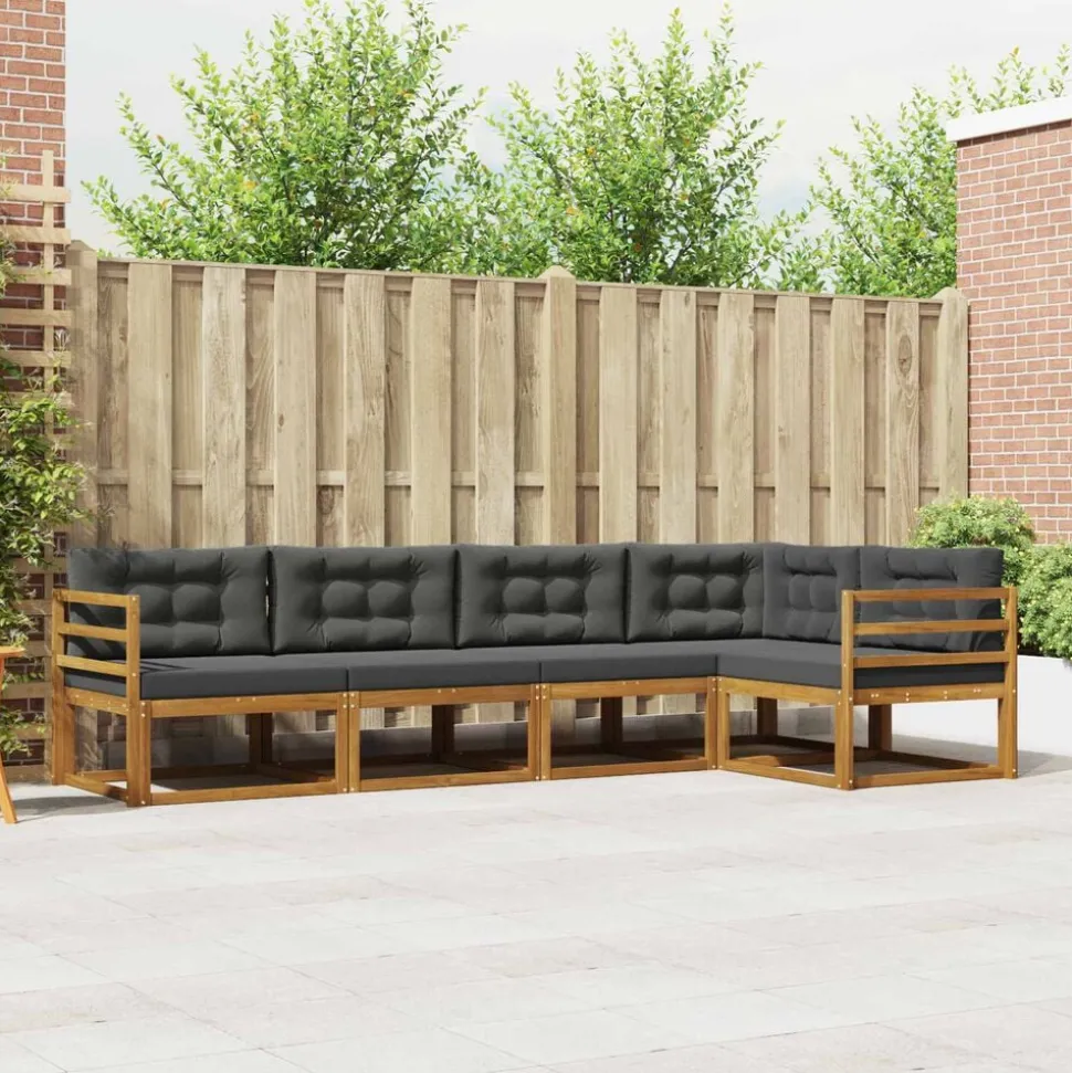 vidaXL Buiten bankenset met kussen 5 pcs Natuurlijk en Antraciet