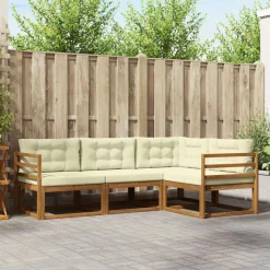 vidaXL Buiten bankenset met kussen 4 pcs Natuurlijk en Crème