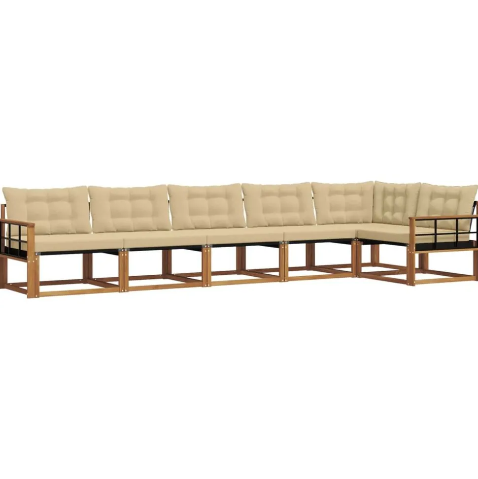 vidaXL Buiten bankenset met kussen 6 pcs Natuurlijk en Beige