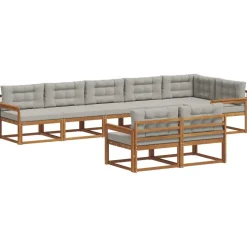 vidaXL Buiten bankenset met kussen 8 pcs Natuurlijk en Lichtgrijs